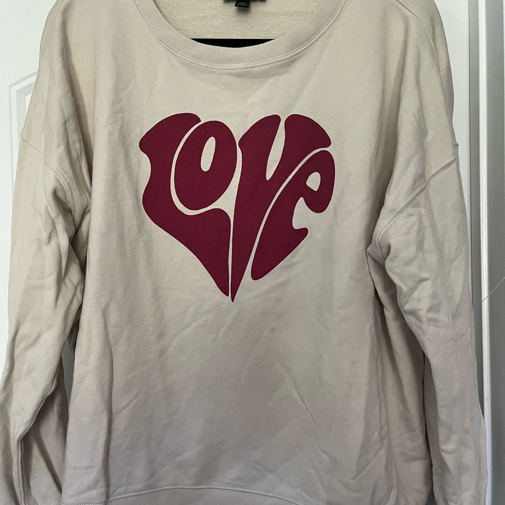 J. Crew Beige Sweatshirt with Red Love Graphic